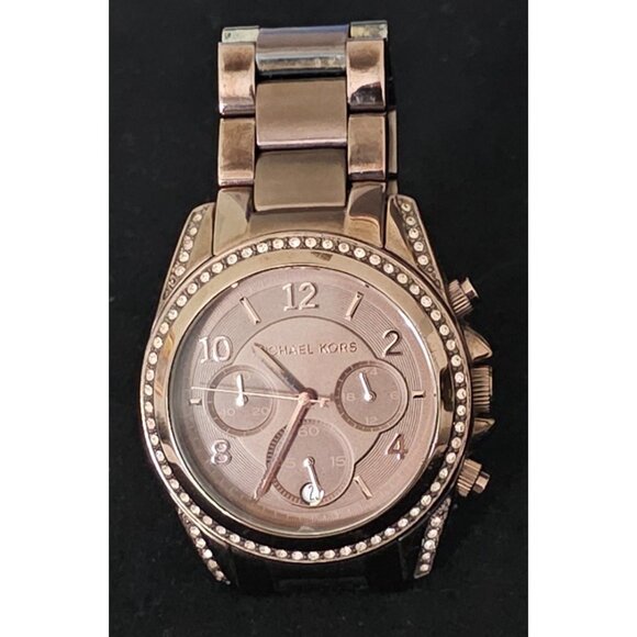 Michael Kors Blair MK5493 Rose Gold Womens Chronograph Watch Glitz Bezel Working - Picture 1 of 7